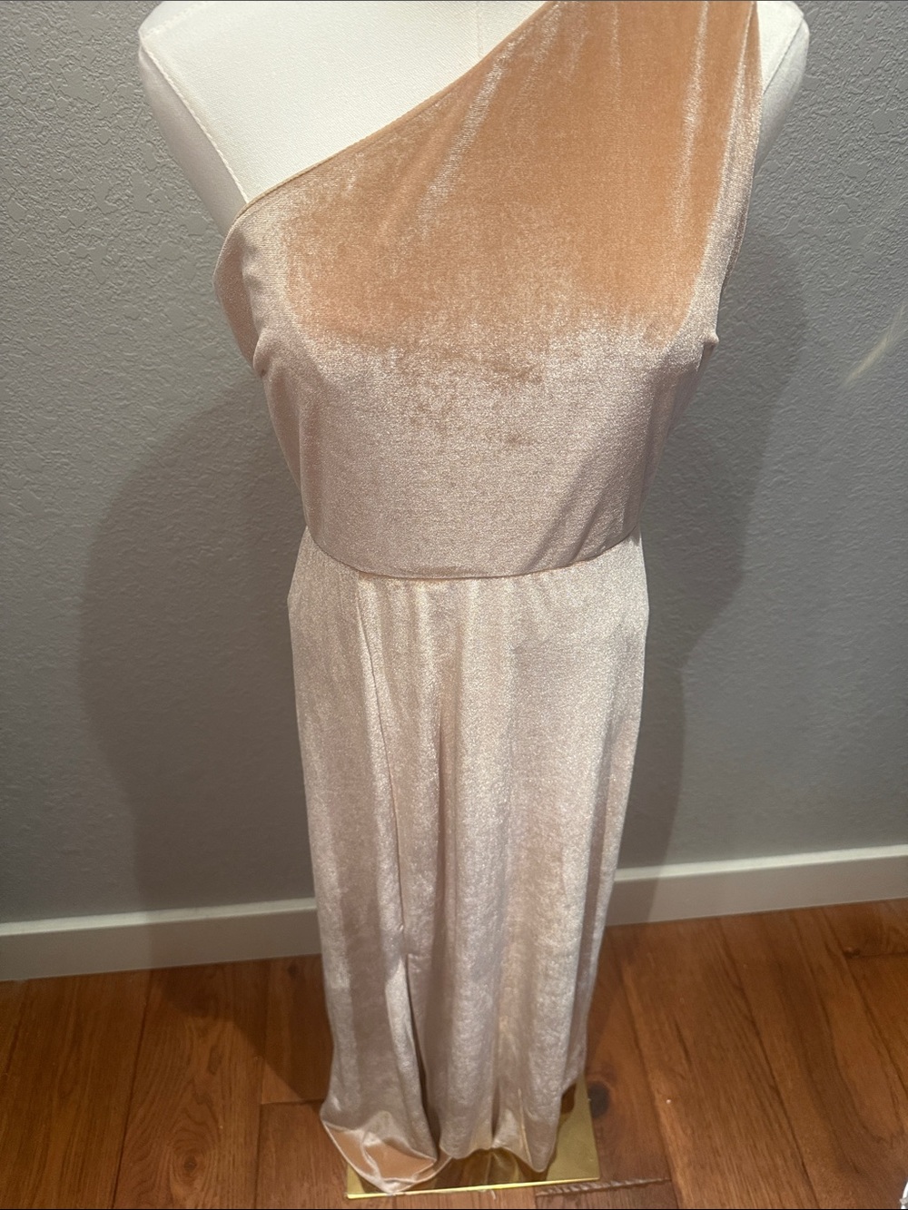 Baltic Born One-Shoulder Velvet Maxi Dress in Champagne Pink